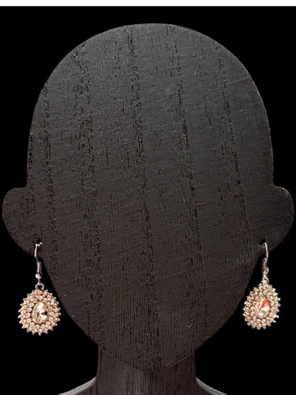Teardrop Crystal Dangle Earrings Rhinestone Halo Elegant Silver Tone Jewelry NWO